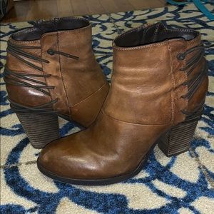 Brown pair of Steve Madden booties